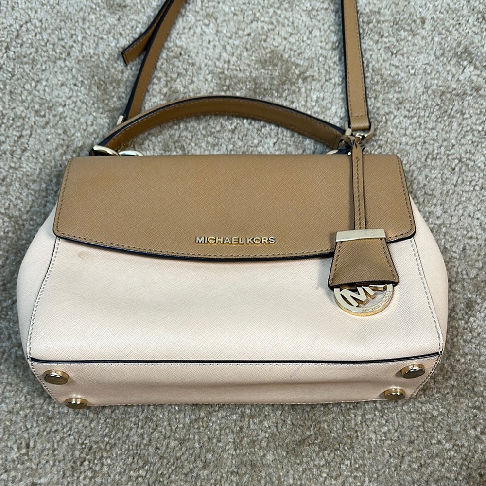 Michael Kors Tan and Cream Crossbody Bag with Adjustable Strap